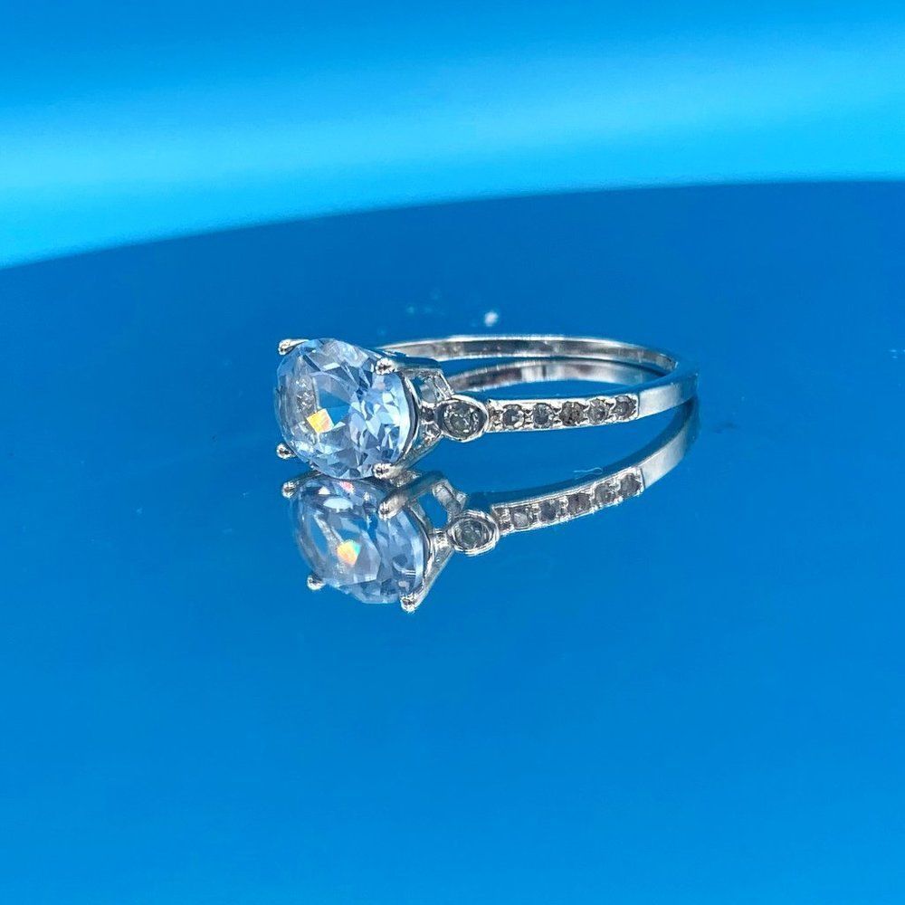 East West Swiss Blue Topaz Pavé Sterling Silver Ring